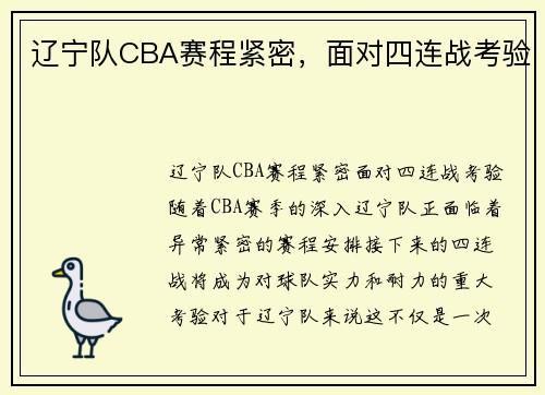 辽宁队CBA赛程紧密，面对四连战考验