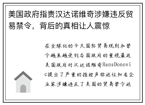 美国政府指责汉达诺维奇涉嫌违反贸易禁令，背后的真相让人震惊